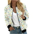 thumbnail image 2 of Ftwytp Women Floral Print Bomber Jacket Full Zip Slim Fit Long Sleeve Hoodless Lightweight Baseball Jacket Coat Casual Sweatshirts Jacket Leisure Coats, 2 of 5
