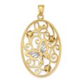 thumbnail image 4 of 14k Two-Tone Gold Solid Open Back Textured Polished Finish Butterfly and Flowers in Oval Frame Charm Pendant, 4 of 4