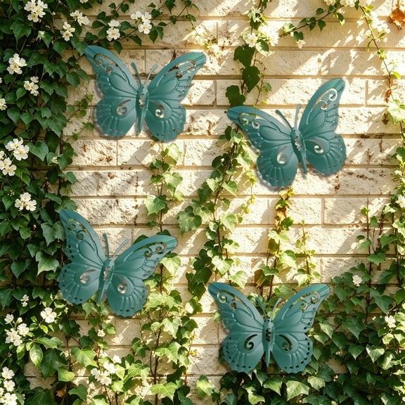 Butterfly Wall Decor, Outdoor Metal Garden Butterfly Ornament with Weather Resistant Hanging Design, Decorative Fence Patio Yard Accent for Garden Lovers Home Landscape