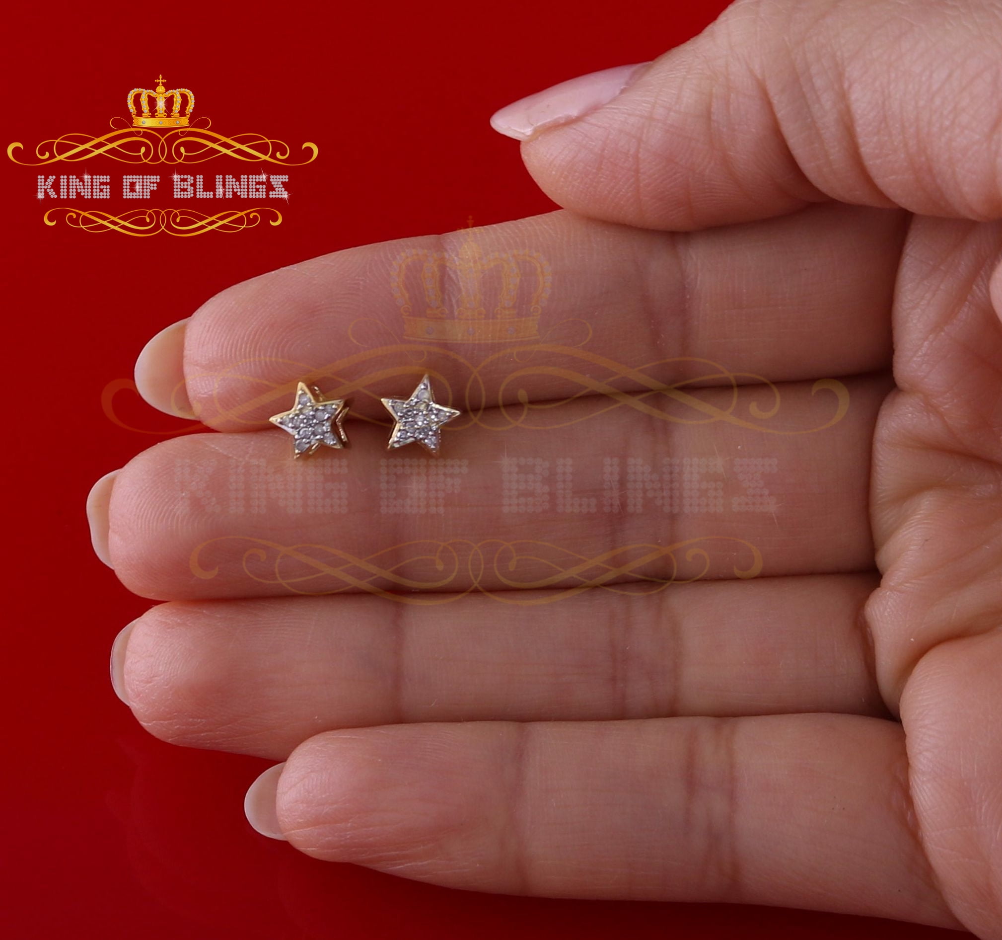 King of Bling's 925 Sterling Silver 0.10ct Diamond For Women's/ Men's Yellow Stud Star Earrings