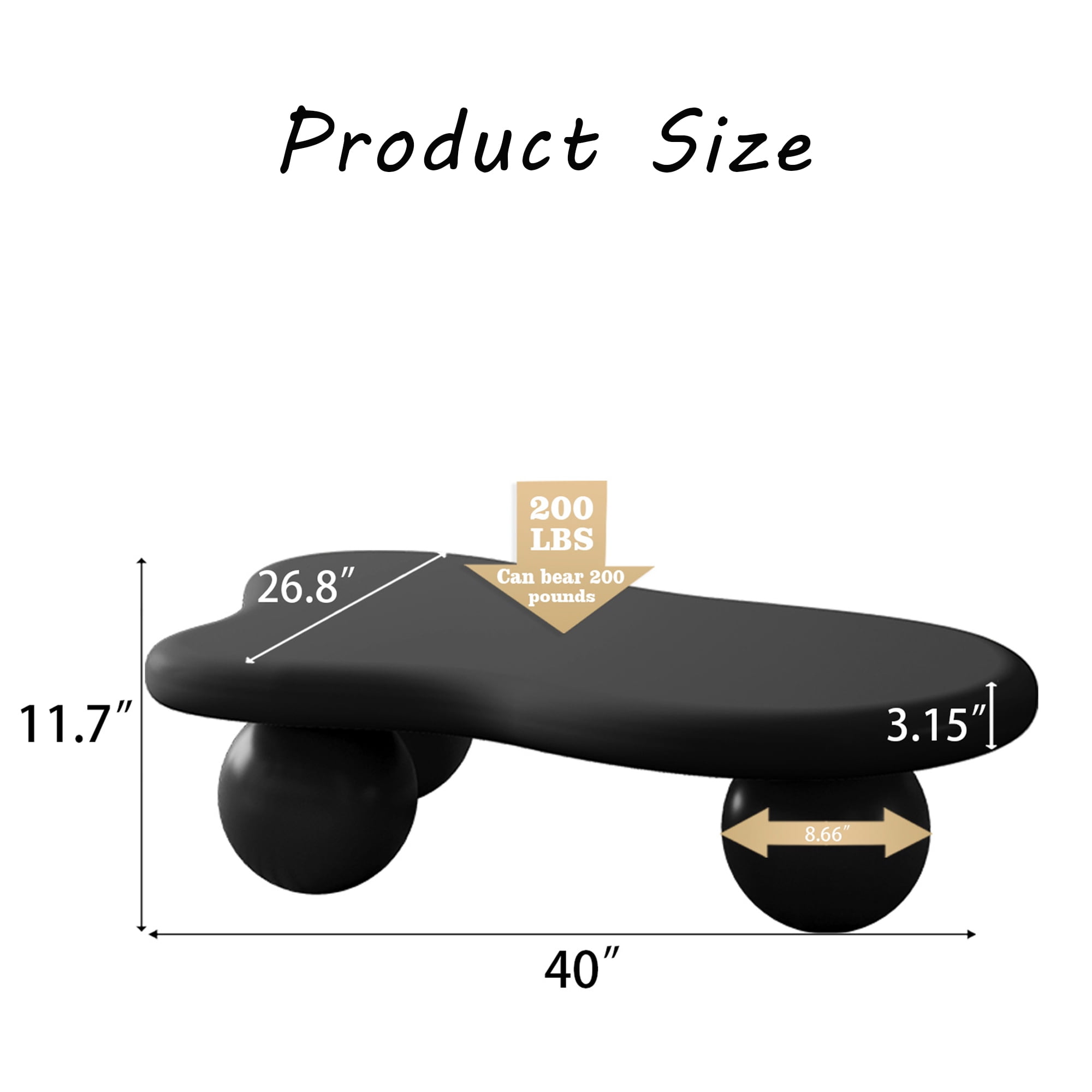 MDQMD 40”Cloud Coffee Table Black ,Irregular Coffee Table,with 3 Ball Legs,Modern Coffee Table,Accent Center Table for Living Room