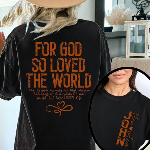 Graphic Tee T-Shirt Top For God So Loved The World Print Comfortable Short Sleeve Round Neck Black S-5XL