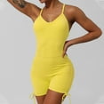 thumbnail image 4 of IROINNID Rompers for Women Shorts Casual Elastic Romper Jumper Beach Sleeveless Straight Jumpsuits Summer Loose Vacation Outfits(Yellow,S), 4 of 4
