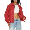 thumbnail image 2 of SAFUNY Women’s cropped cinched waist denim jacket with button closure slim design trendy for casual dates streetwear all seasons Red XL, 2 of 2