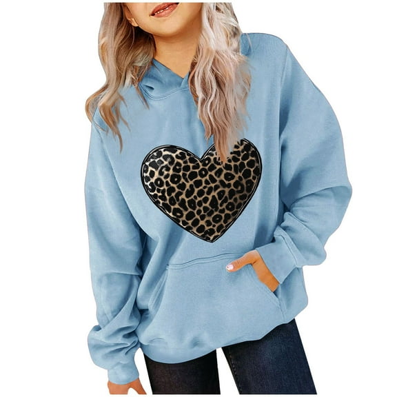 ibuvkizy Valentine's Day Graphic Hoodies for Teen Girls Children's Hoodie with Long Sleeved Round Neck Hooded Top Suitable for Sports Hoodies of Boys and Girls All Ages Blue,3 Years