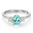 thumbnail image 3 of Gem Stone King 925 Silver and 10K Yellow Gold Blue Apatite and White Moissanite Engagement Ring for Women | 1.14 Cttw | Oval 7X5MM | Gemstone Birthstone | Size 9, 3 of 7