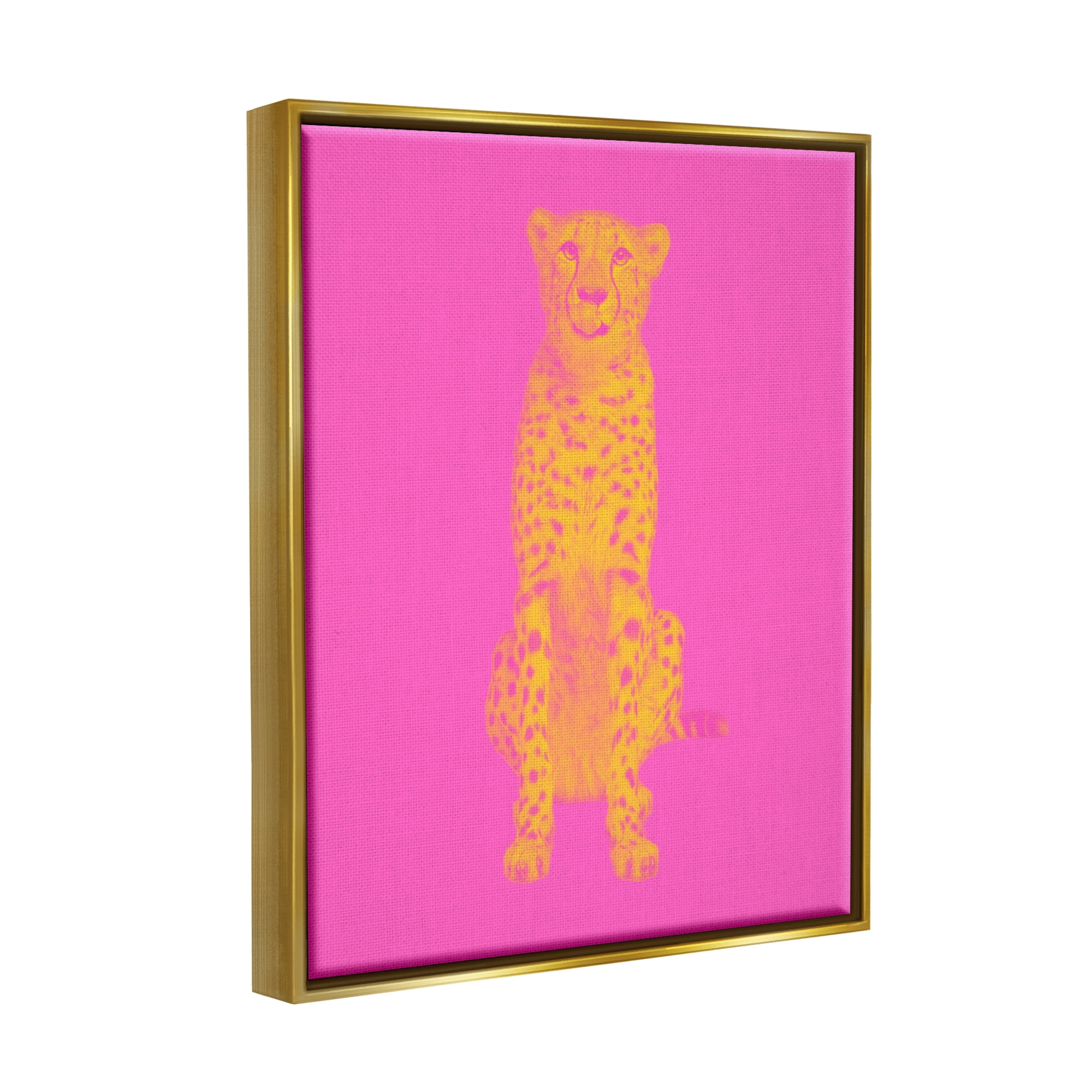 Stupell Industries Pop Pink & Yellow Leopard Animals & Insects Painting Gold Floater Framed Canvas Art Print Wall Art, 17 x 21