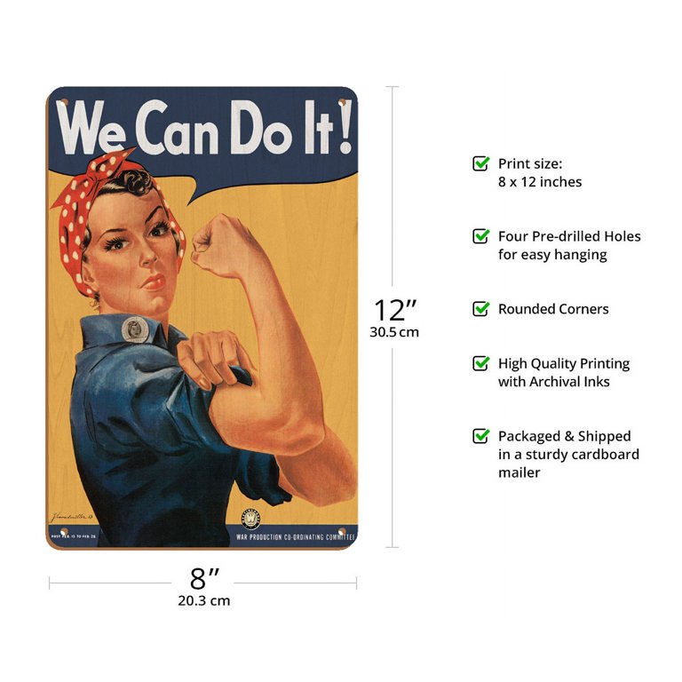 We Can Do It - Rosie the Riveter - Vintage War Poster by J. Howard Miller c. 1943 - 8 x 12 inch Vintage Wood Art Sign - Walmart.com for Back In 1943 Free Printable