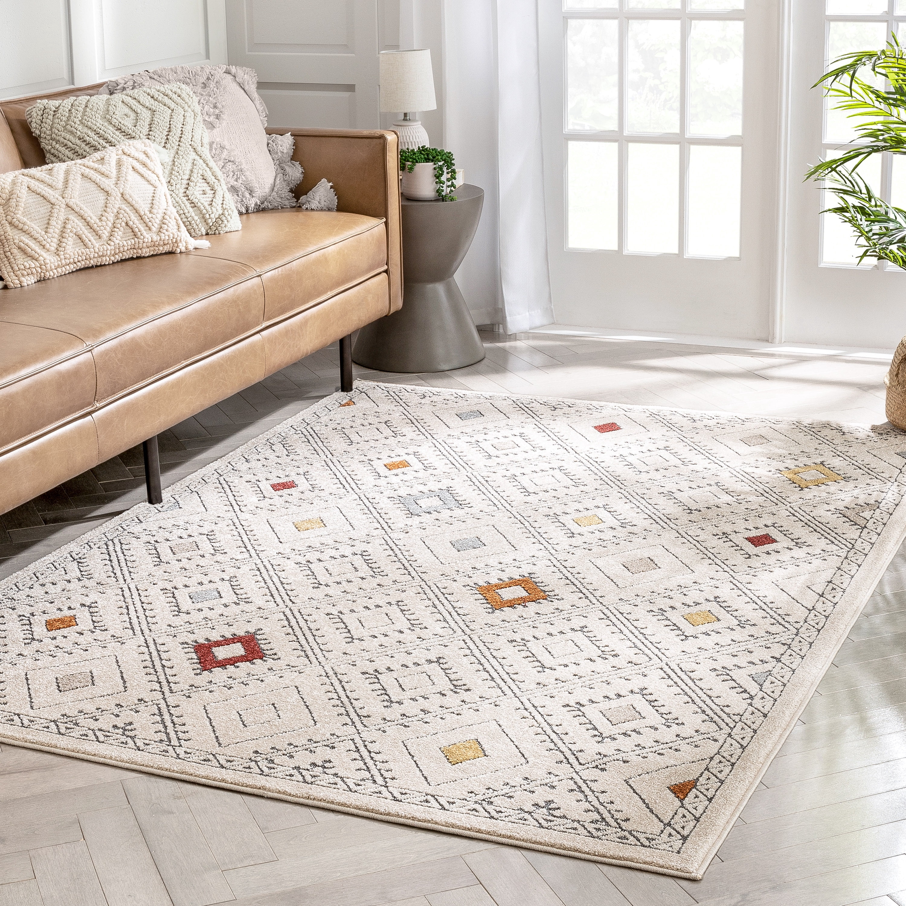 Well Woven Malaga Moderne Bohemian Tribal Beige 5'3" x 7'3" High-Low Area Rug