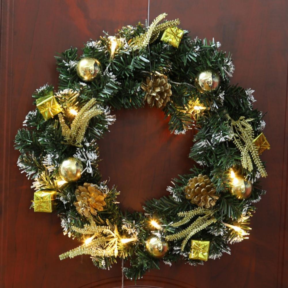 Lighting artificial Christmas Wreath holiday home decoration flocking mixed decoration and pre string white LED lights - image 3 of 8