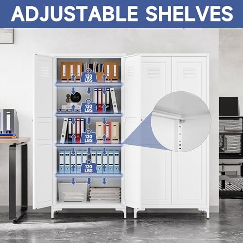 Pantry Cabinet, 61" Kitchen Pantry Storage Cabinet with Doors and Shelves, White Food Pantry Cabinet for Living Room, Dining Room, Kitchen and Bathroom