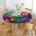 thumbnail image 3 of Colorful Tropical Leaf Pattern Round Fitted Tablecloth with Elastic Edge,Dining Table Cover Waterproof,Outdoor Round Tablecloth for Camping,Dining,Indoor and Outdoor, 3 of 7