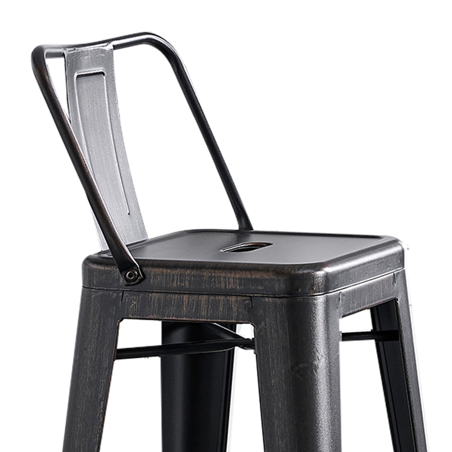 30" Sanded Matte Black Industrial Contemporary Rustic Metal Barstools with Bucket Back, Set of 4