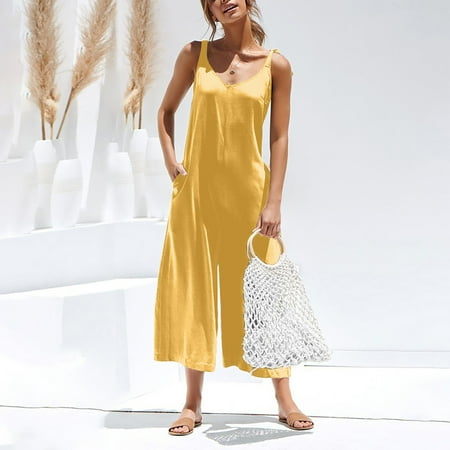 

Foraging dimple Women s Casual Sleeveless Backless Comfortable Jumpsuit With Bow Strap Romper