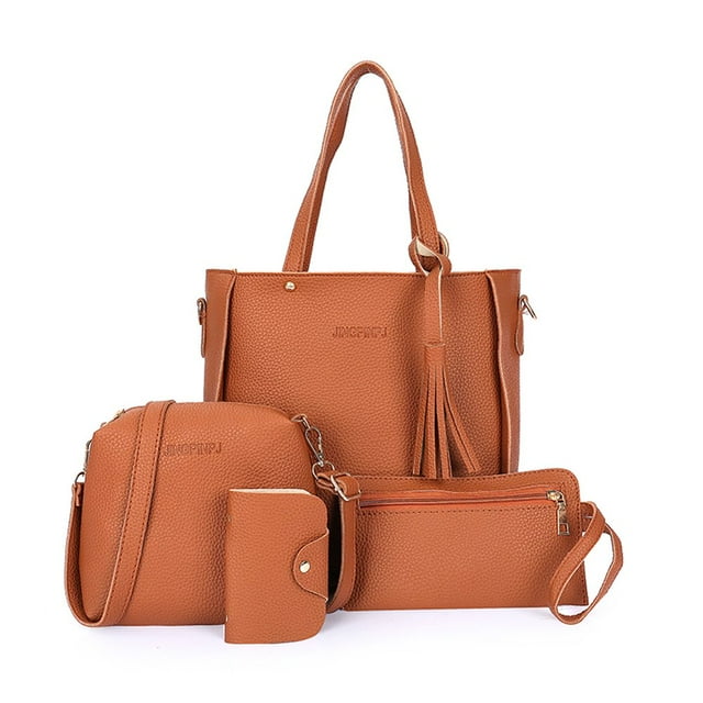 Women Solid Color Handbag + Crossbody Shoulder Bag + Hand Purse + Card Holder For Daily Use New Outdoor
