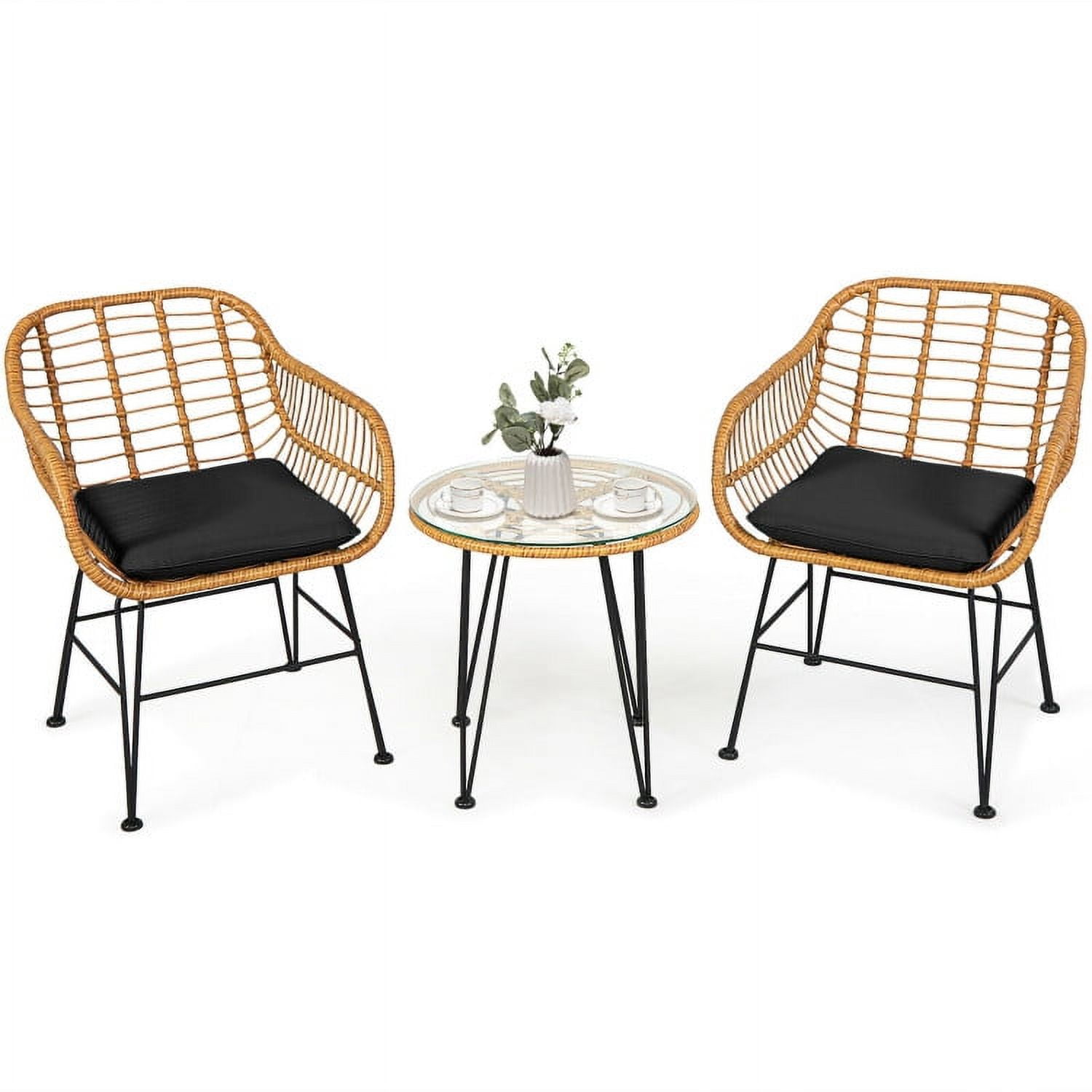 Aimee Lii 3 Pieces Rattan Furniture Set with Cushioned Chair Table, Outdoor Patio Furniture, Black Aimee Lii 3 Pieces Rattan Furniture Set with Cushioned Chair Table, Outdoor Patio Furniture, Black