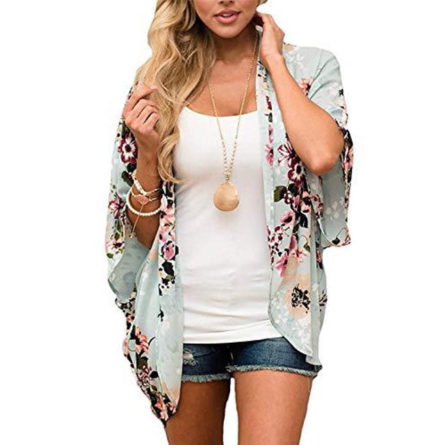 Nouveau Kimono à Fleurs pour Femmes Cardigans Décontracté en Vrac Ouvert sur le devant