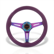 AJP Distributors JDM Sport Universal 14" 350mm 6 Bolts Holes Steel Steering Wheel Purple Wood Grain Neo Chrome Deep Dish 3 Spokes Heavy Duty w/ Horn Button Replacement VIP Tracking