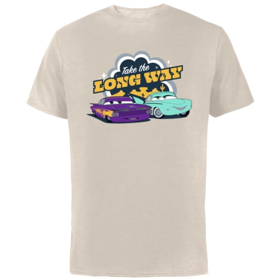 Disney PIXAR Cars on the Road Ramone & Flo - Short Sleeve Cotton T-Shirt for Adults - Customized-Natural