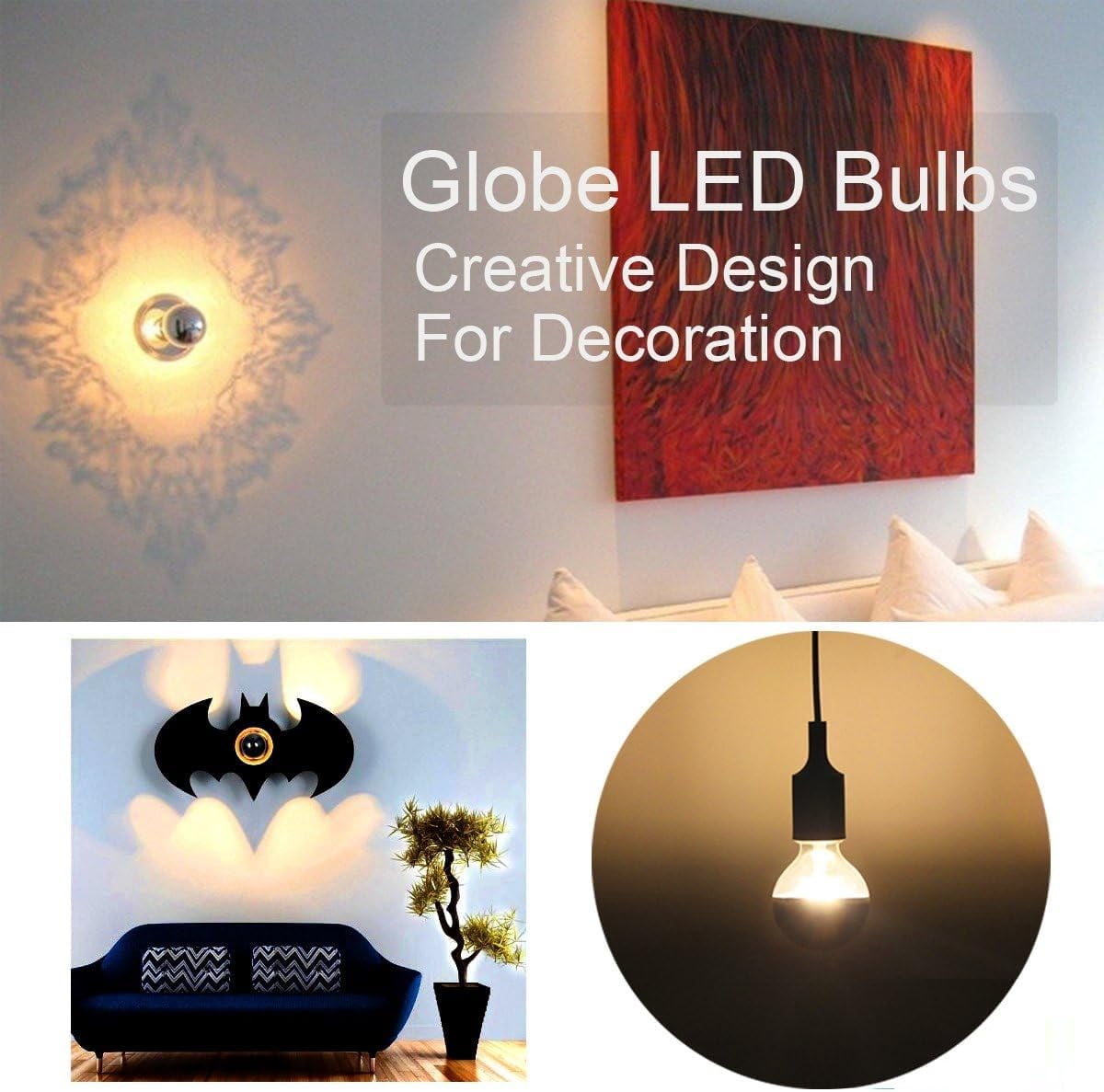Diodesy- Pack of 4 LED6G40/27K/FIL/HM/3 LED Half Chrome Globe Light Bulb G40, Round Half Mirror Bowl, Fully Compatible Dimming, 2700K Warm White, 6W (60 Watt Equiv), E26 Dimmable, 500 Lumen, UL Listed