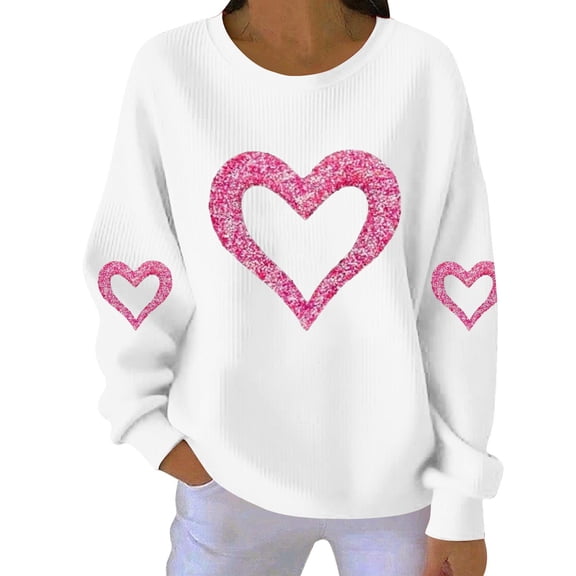 Felirenzacia Plus Size Women’s Valentine Hoodie Love Heart Print Long Sleeve Casual Comfy Pullover Top Romantic Holiday Outfit Women’s Fashion, White,XL