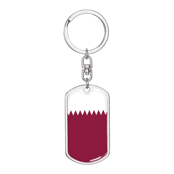 Qatar Flag Swivel Keychain Dog Tag Stainless Steel or 18k Gold