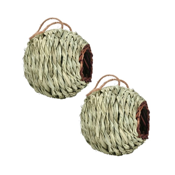 Humming Bird Houses for Outside Hanging, Natural Grass Hanging Bird Hut, Hand Woven Hummingbird Nest, Large Wren Finch Bird House for Garden Window Outdoor Home Decoration, 2 Pack