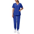 thumbnail image 2 of Hogleaql Scrubs Set for Women V Neck Short Sleeve Jogger Suits with Pockets Stretch Top & Pants Nurse Uniform Casual Workwear Sets Royal Blue XL, 2 of 9