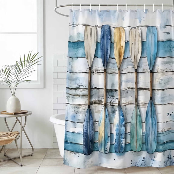 Lake Paddle Striped Waterproof Fabric Shower Curtain,Watercolor Vintage Wood Grain Waterproof Fabric Shower Curtain for Bathroom Curtains Bathtubs Hotel Shower Curtains with 12 Hooks Small 36x72in