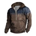 thumbnail image 2 of Mens Western Aztec Navajo Print Quarter Zip Hoodie Heavyweight Fleece Lined Muscle Fit Long Sleeve Pullover Sweatshirt Kangaroo Pocket Drawstring Hood Warm Fall Winter Streetwear Brown XL, 2 of 4