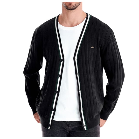 GBSYEWXS Men Pullover Sweaters Long Sleeve Cardigan Daily Wear Solid Color Trendy Black V-Neck Sweater