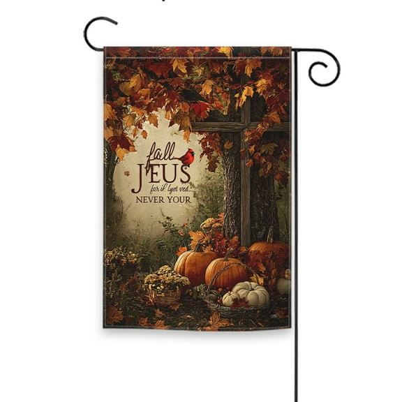 Pumpkin and Cardinal 18x12 Inch Durable Polyester Seasonal Garden Flag, Floral Welcome Banner, Double-Sided Outdoor Decor