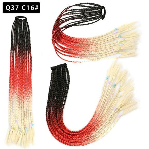XmhyTop 2Pcs Vibrant Multi-Color Braided Ponytail Extensions, Elastic Band Secure Synthetic Hairpieces, Fun Styling for Crazy Hair Day, Women's Fashion Accessories，P