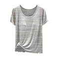 thumbnail image 4 of DuoJiaJ Womens Short Sleeve Top, with Built In Bra Seamless Comfort Tee Gray M, 4 of 5