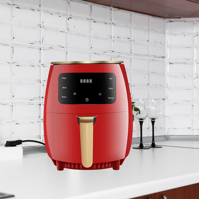 Cesta para freír antiadherente para freidora de aire, 4,5 L, fácil de limpiar, mango antideslizante, comidas rápidas y fáciles, horno portátil para Rojo Macarena Freidora
