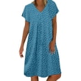 thumbnail image 4 of B91xZ Robes de Printemps pour Femmes Manches Courtes Décontractées Robe d'Été Col Rond Taille Haute Maxi Fluide à Volants, Bleu TTTG, 4 of 5