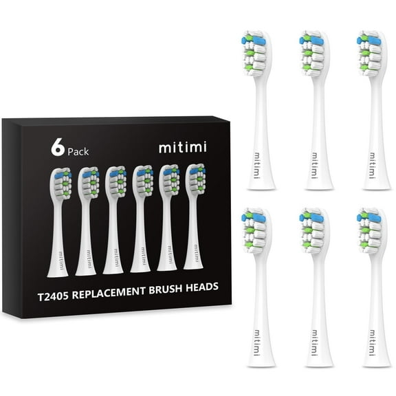 Mitimi T2405 Replacement Toothbrush Head, 6 Pcs Brush Heads Compatible with All Click-on Handles, Soft and Comfortable Brush Filament