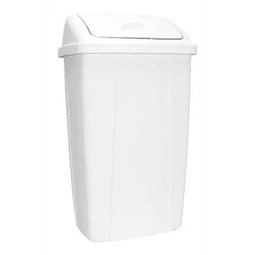 13 Gallon White Plastic Swing Top Trash Can – Kitchen Waste Bin with Swing Lid Design