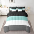 thumbnail image 2 of YST Patchwork Turquoise Striped 7-Piece Comforter Set, Twin, Modern Geometric Stripes, Teal, Black, Gray, 2 of 5