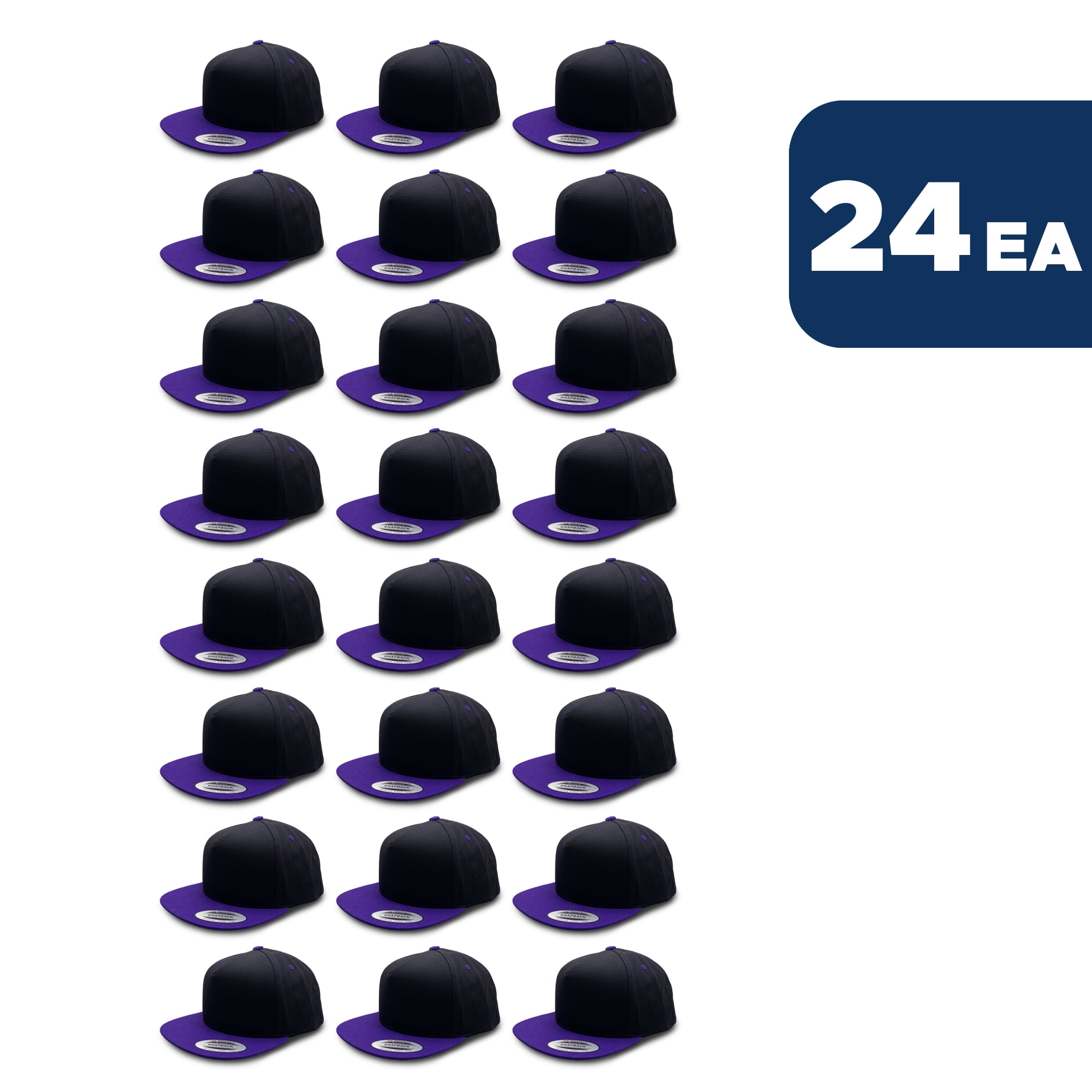 L2K Men's 5 Panel Cotton Twill Snapback 2 Tone Caps 6007 Black / Purple  24PACK