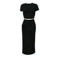 thumbnail image 3 of Women's Summer Basic Dress Casual Slim Fit Long Dress Sparkly Short Sleeve Crew Neck Bodycon Maxi Dresses, 3 of 7