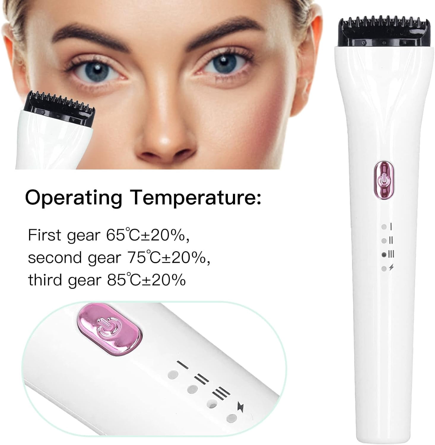 Electric Eyelash Curler Rechargeable Heated 3 Modes Long Lasting Curved Design for Ideal Lash Lift Type C Charging ABS Silicone (White)