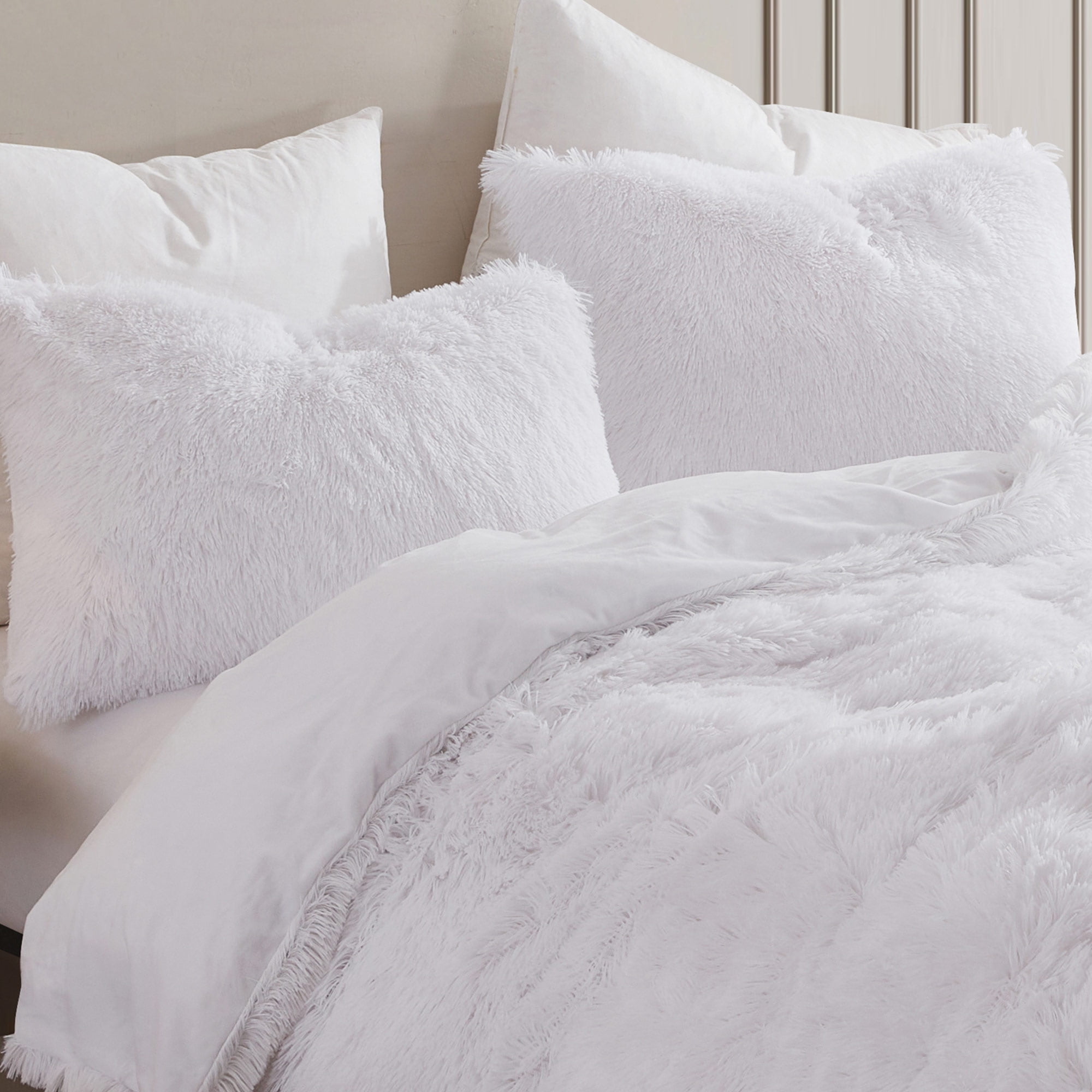 Sweet Home Collection Long Faux Fur Plush 3-Piece Microfiber Comforter Bedding Set - White, King