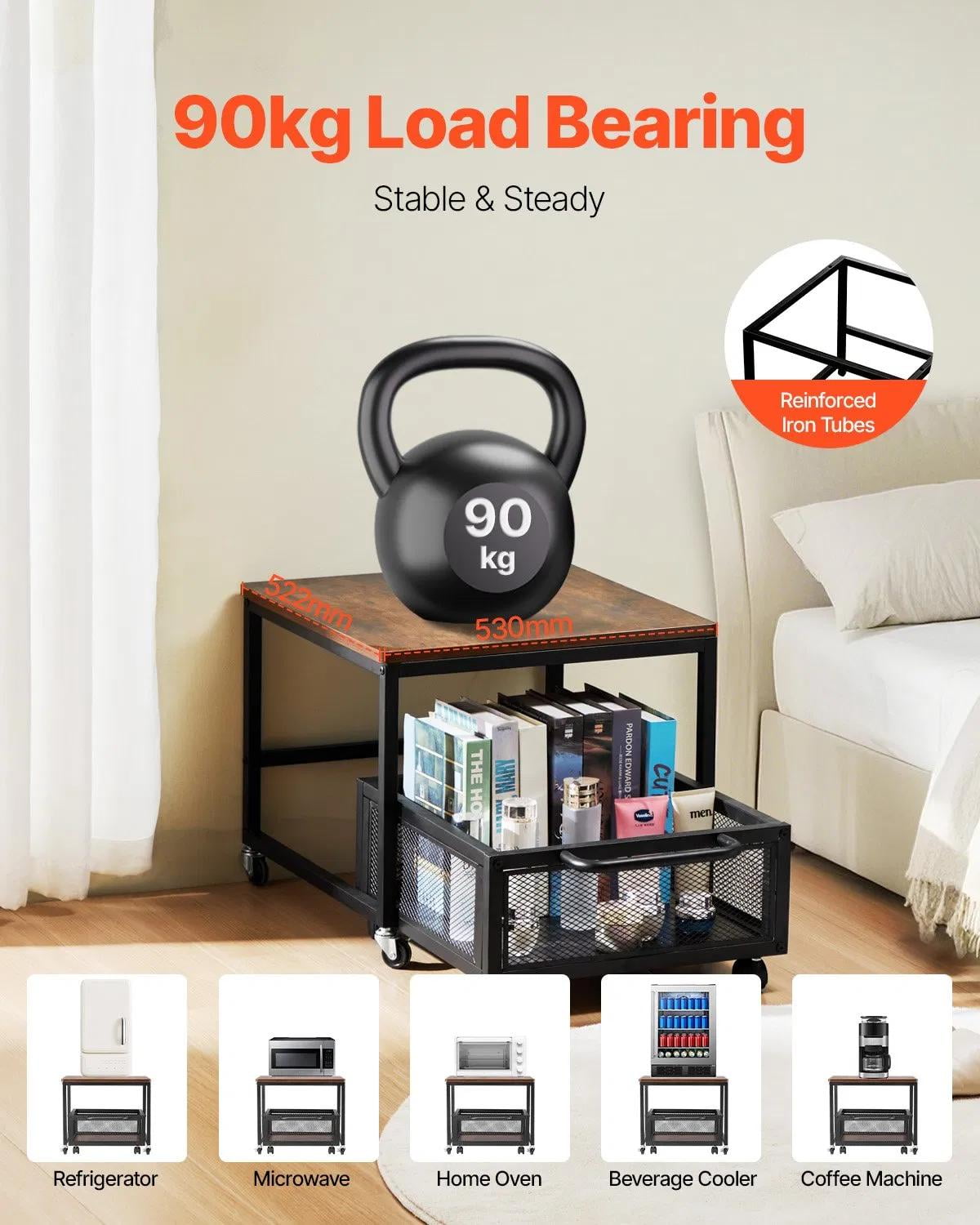Mini Fridge Stand with Storage, Mini Fridge Table with Movable Storage Cart, Beverage Refrigerator Stand for Coffee Bar, Mini Fridge Organizer for Home Dorm