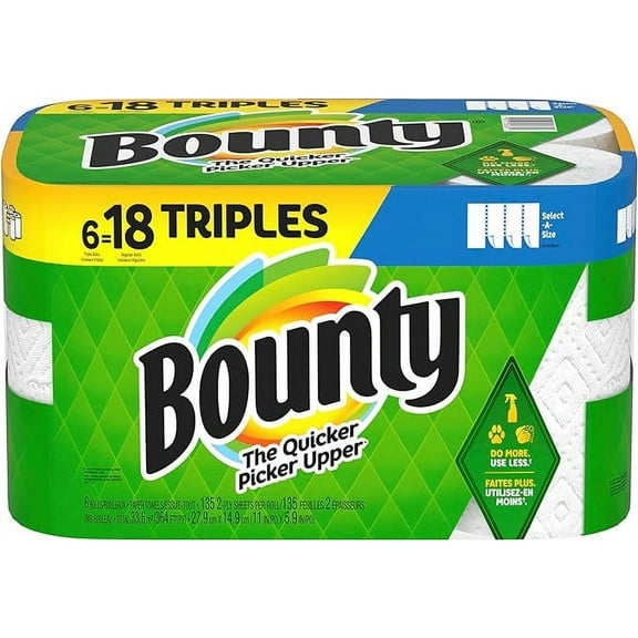Bounty Select-A-Size Paper Towels, 6 Triple Rolls, White, 135 Sheets Per Roll
