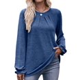 thumbnail image 1 of Camisas de Larga para Mujer, Moda Otoño 2025, Blusas Elegantes e Informales, Blusas Tipo Túnica Plisadas con Cuello Redondo. Azul Real S, 1 of 10