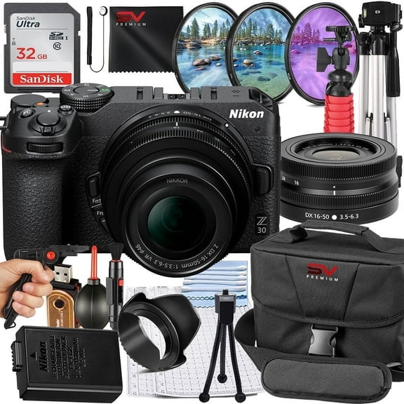 Nikon Z30 Mirrorless Camera with 16-50mm Lens   SanDisk 32GB Memory Card   Pistol Grip Tripod   SV Premium Accessory Bundle (International Version)