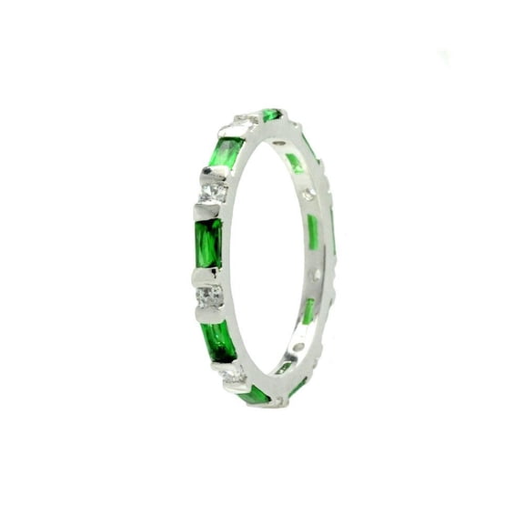 Sterling Silver 925 Rhodium Plated Green Stackable Eternity Ring CZ Jewelry Female Size 5