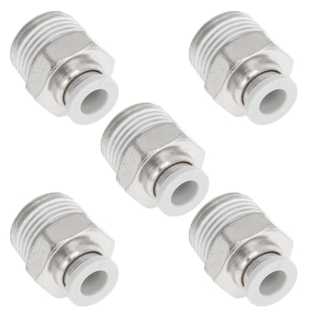 Unique Bargains Push to Connect Air Fittings 1/4 Male Thread Air Line Quick Connector Plastic Nickel-plated Copper 3/8 NPT 5 Pcs White Silver Tone
