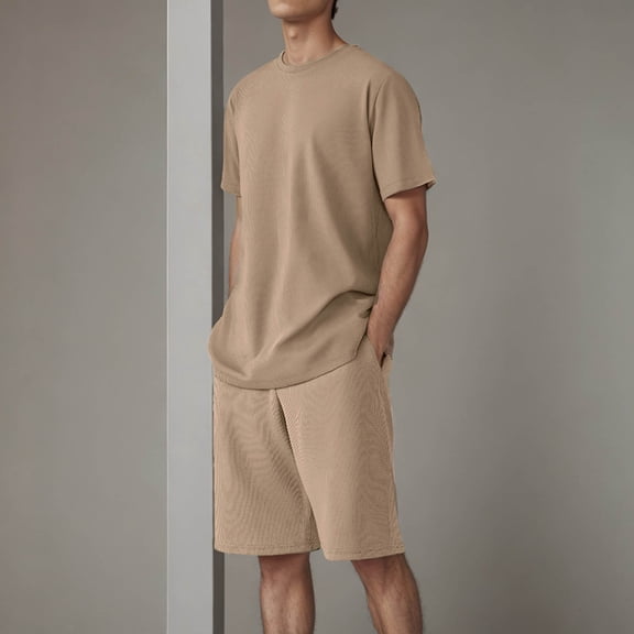 PNTUTB Men's Fashion Suits Solid Color Oversize T Shirt and Shorts Set Casual 2 Pieces Outfits with Pockets